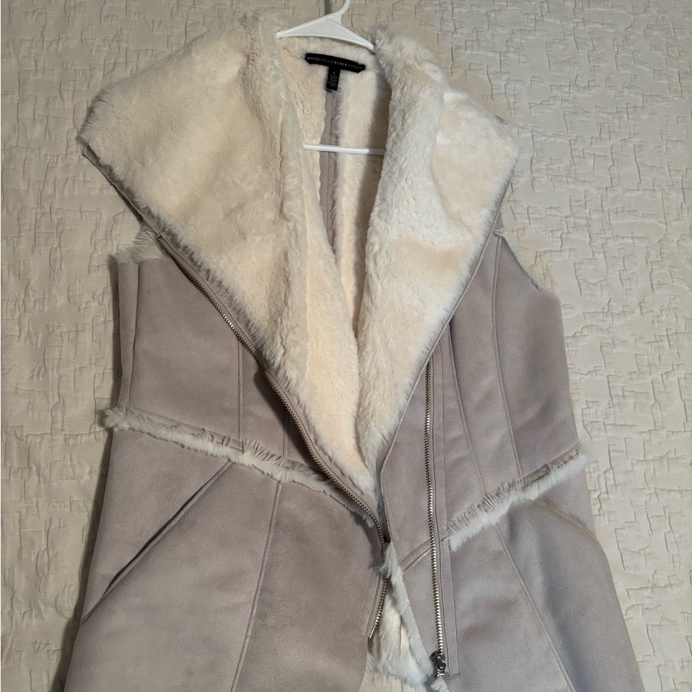 White House Black Market Gray and White Teddy Jacket